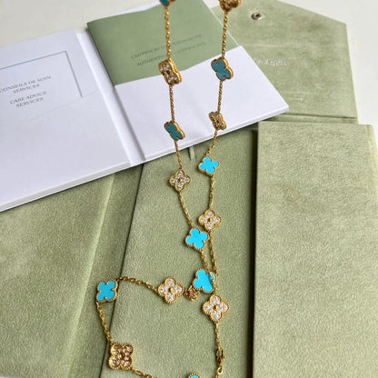 [Camiery]CLOVER 20 MOTIFS TURQUOISE DIAMOND NECKLACE