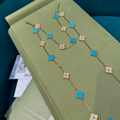 [Camiery]CLOVER 20 MOTIFS TURQUOISE DIAMOND NECKLACE
