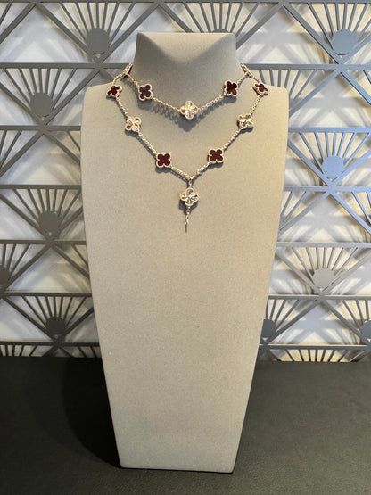 [Camiery]CLOVER 20 MOTIFS LASER CARNELIAN NECKLACE