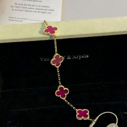 [Camiery]NEW CLOVER 5 MOTIFS PINK ENAMEL BRACELET