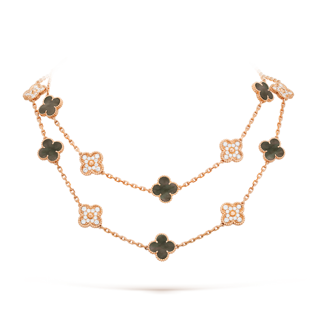 [Camiery]CLOVER 20 MOTIFS DARK MOP DIAMOND  NECKLACE