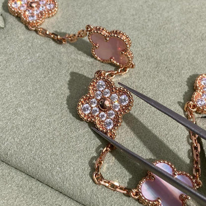 [Camiery]CLOVER 10 MOTIFS DIAMOND PINK MOP NECKLACE