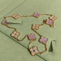 [Camiery]CLOVER 10 MOTIFS DIAMOND PINK MOP NECKLACE