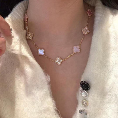 [Camiery]CLOVER 10 MOTIFS DIAMOND PINK MOP NECKLACE