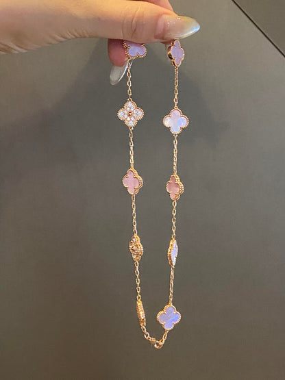 [Camiery]CLOVER 10 MOTIFS DIAMOND PINK MOP NECKLACE