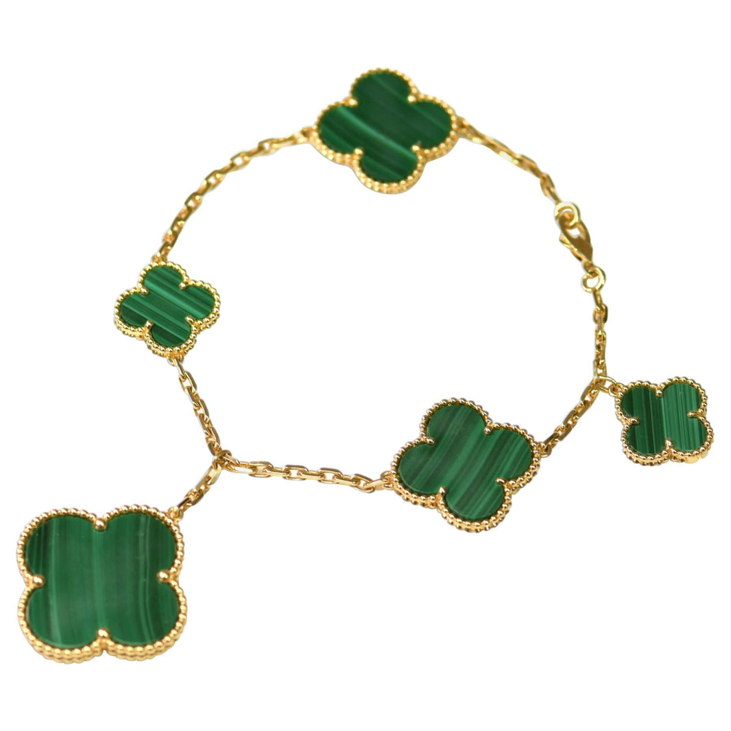 [Camiery]MAGIC CLOVER MALACHITE GOLD BRACELET 5 MOTIFS