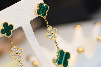 [Camiery]CLOVER EARRINGS GOLD MALACHITE DIAMOND 3 MOTIF