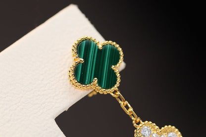 [Camiery]CLOVER EARRINGS GOLD MALACHITE DIAMOND 3 MOTIF