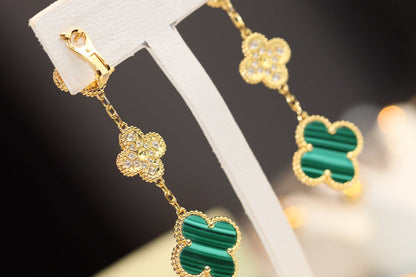 [Camiery]CLOVER EARRINGS GOLD MALACHITE DIAMOND 3 MOTIF