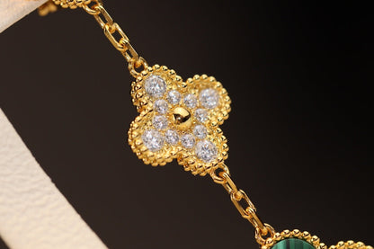 [Camiery]CLOVER EARRINGS GOLD MALACHITE DIAMOND 3 MOTIF
