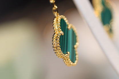 [Camiery]CLOVER EARRINGS GOLD MALACHITE DIAMOND 3 MOTIF