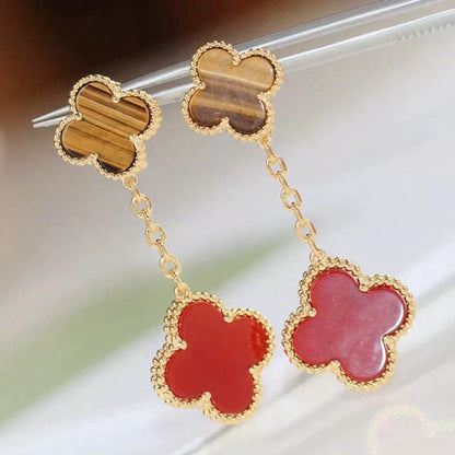 [Camiery]CLOVER  2 MOTIF  TIGER EYE CARNELIAN EARRINGS