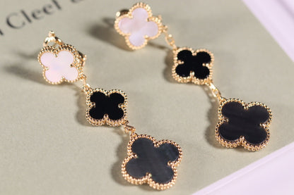 [Camiery]CLOVER EARRINGS GOLD ONYX MOP 3 MOTIF