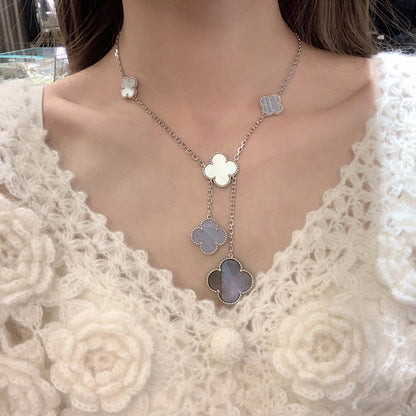 [Camiery]CLOVER MOP CHALCEDONY NECKLACE SILVER 6 MOTIF