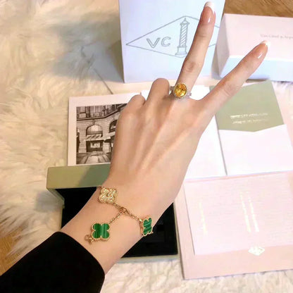 [Camiery] CLOVER 5 MOTIF MALACHITE BRACELET COLLECTION