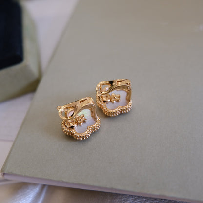 [Camiery]LUCKY PINK GOLD WHITE MOP EARRINGS
