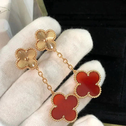 [Camiery]CLOVER 2 MOTIF  LASER CARNELIAN EARRINGS