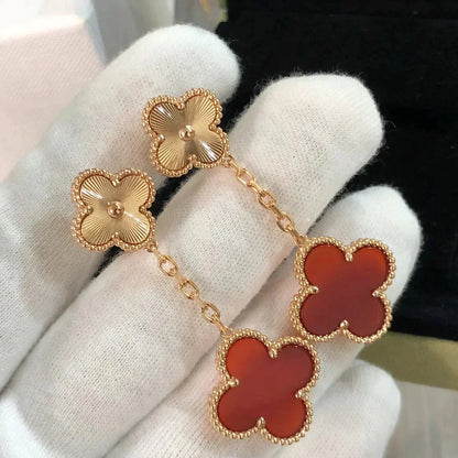 [Camiery]CLOVER 2 MOTIF  LASER CARNELIAN EARRINGS