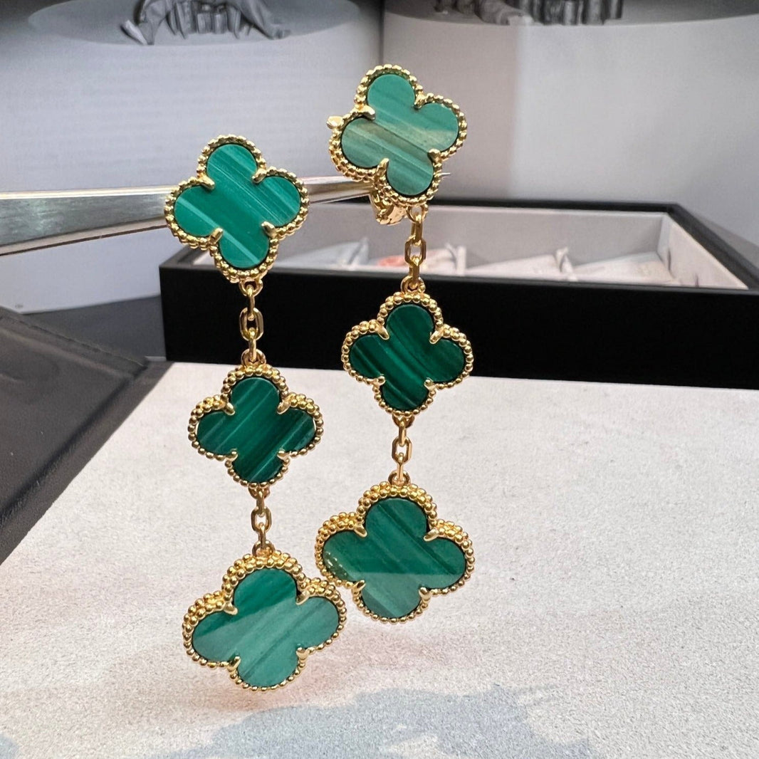 [Camiery]CLOVER MALACHITE 3 MOTIFS GOLD