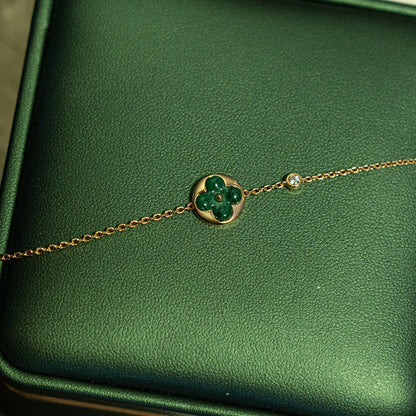 [Camiery]SUN MALACHITE 1 DIAMOND PINK GOLD BRACELET