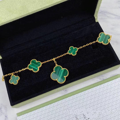 [Camiery]MAGIC CLOVER MALACHITE GOLD BRACELET 5 MOTIFS