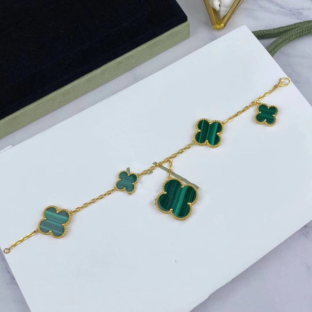 [Camiery]MAGIC CLOVER MALACHITE GOLD BRACELET 5 MOTIFS