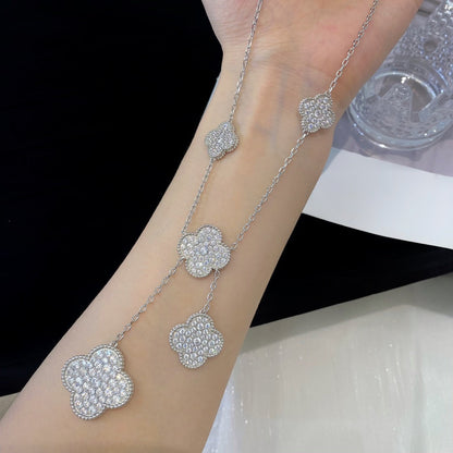 [Camiery]CLOVER 5 MOTIFS SILVER DIAMONDS NECKLACE