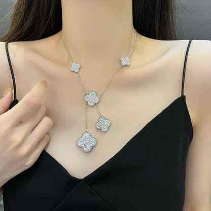 [Camiery]CLOVER 5 MOTIFS SILVER DIAMONDS NECKLACE