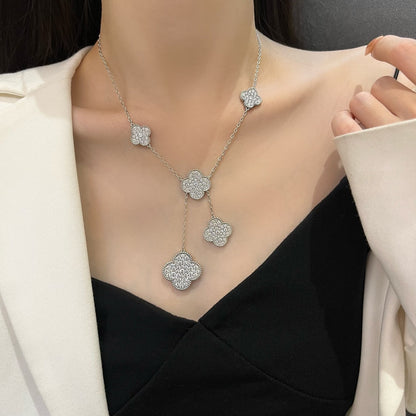 [Camiery]CLOVER 5 MOTIFS SILVER DIAMONDS NECKLACE