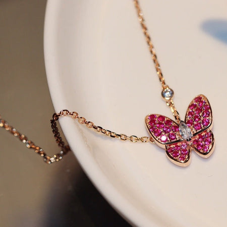 [Camiery]BUTTERFLY RED DIAMOND ROSE GOLD NECKLACE