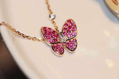 [Camiery]BUTTERFLY RED DIAMOND ROSE GOLD NECKLACE