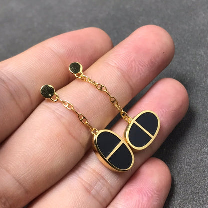 [Camiery]CHAINE VERSO BLACK CERAMIC SILVER EARRINGS