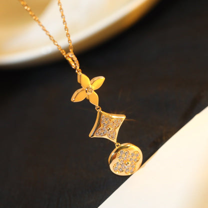 [Camiery]STAR AND SUN DIAMOND PINK GOLD NECKLACE