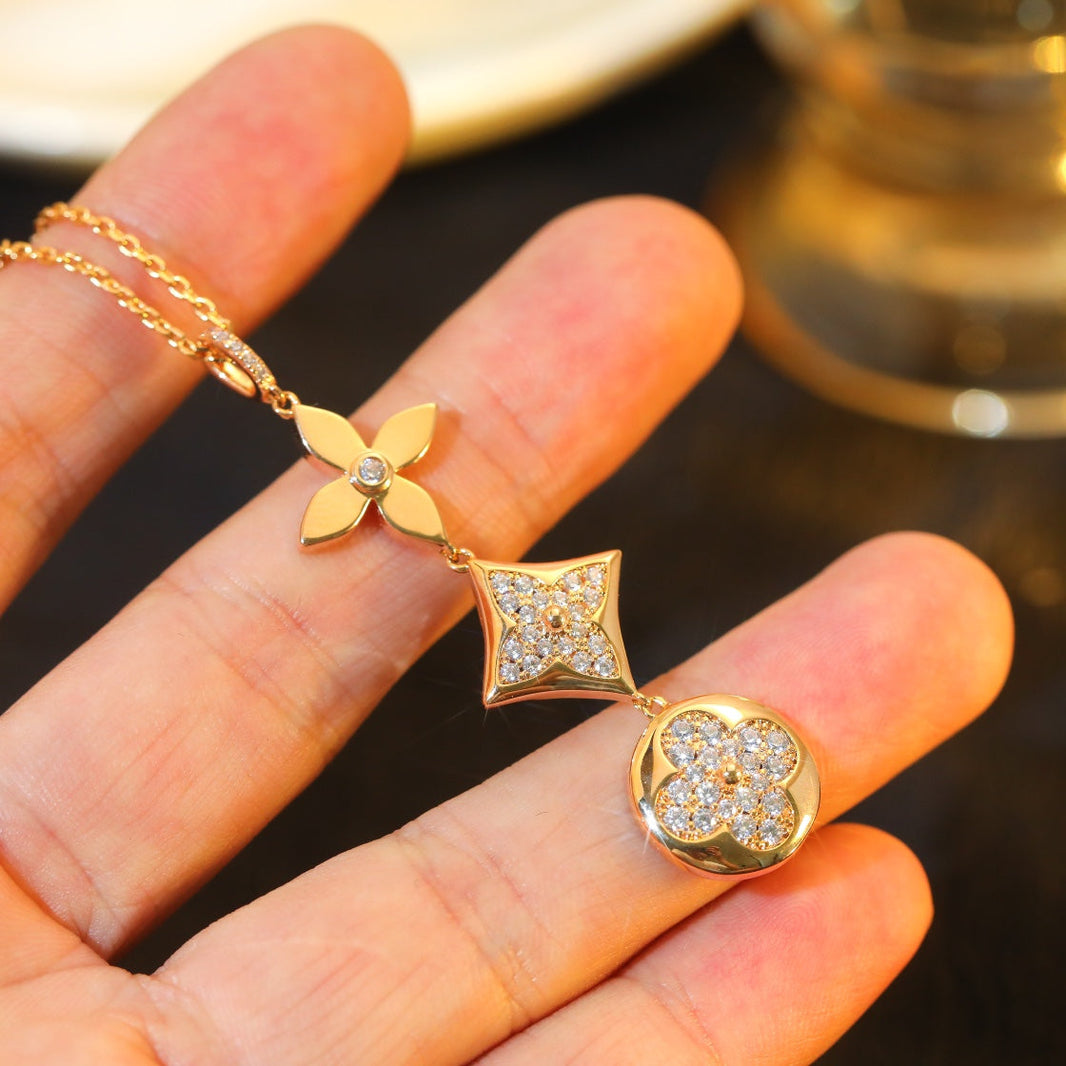[Camiery]STAR AND SUN DIAMOND PINK GOLD NECKLACE