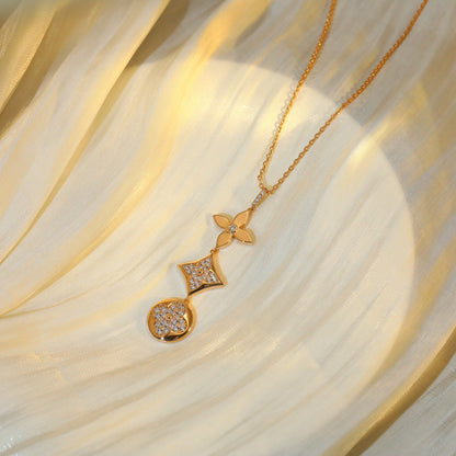 [Camiery]STAR AND SUN DIAMOND PINK GOLD NECKLACE