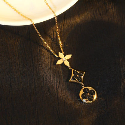 [Camiery]STAR AND SUN ONYX PINK GOLD NECKLACE