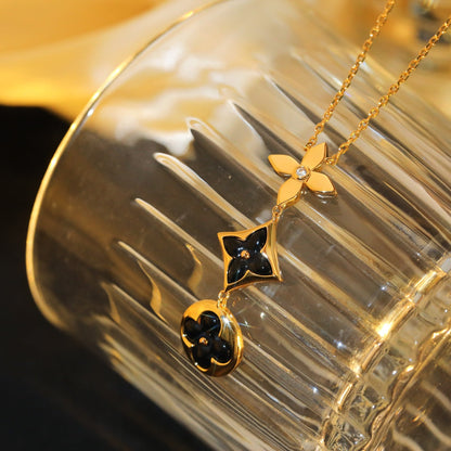[Camiery]STAR AND SUN ONYX PINK GOLD NECKLACE
