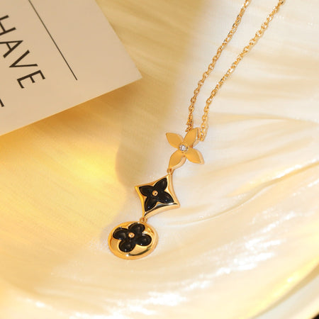[Camiery]STAR AND SUN ONYX PINK GOLD NECKLACE