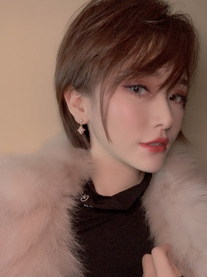 [Camiery]DOUBLE STAR PINK GOLD MOP DROP EARRINGS