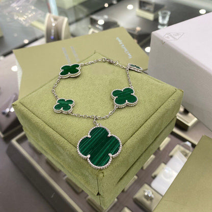 [Camiery]CLOVER 5 MOTIFS SIVLER MALACHITE BRACELET