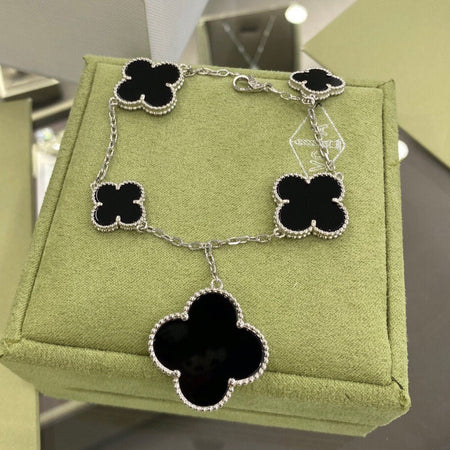 [Camiery]CLOVER 5 MOTIFS SIVLER ONYX BRACELET