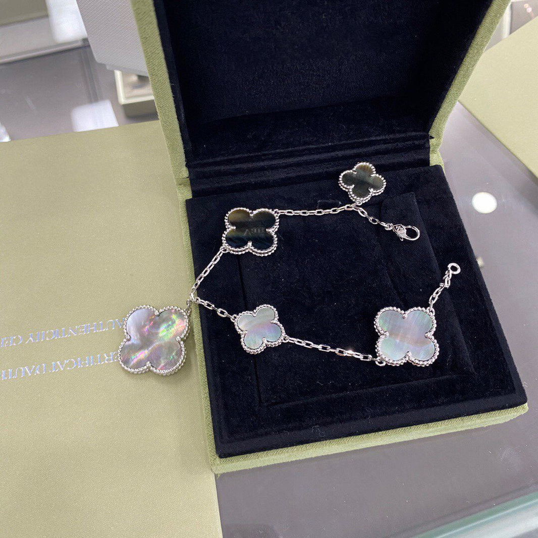 [Camiery]CLOVER 5 MOTIFS SIVLER DARK MOP BRACELET
