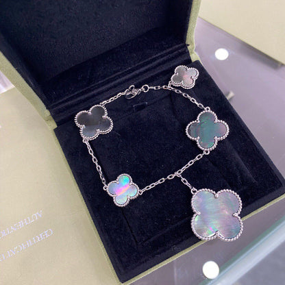 [Camiery]CLOVER 5 MOTIFS SIVLER DARK MOP BRACELET