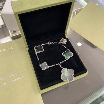 [Camiery]CLOVER 5 MOTIFS SIVLER DARK MOP BRACELET