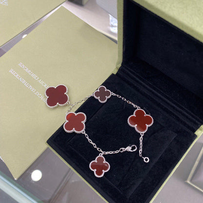 [Camiery]CLOVER 5 MOTIFS SIVLER CARNELIAN BRACELET