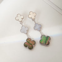 [Camiery]CLOVER 3 MOTIFS CHALCEDONY DARK MOP SILVER EARRINGS