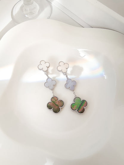 [Camiery]CLOVER 3 MOTIFS CHALCEDONY DARK MOP SILVER EARRINGS