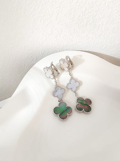 [Camiery]CLOVER 3 MOTIFS CHALCEDONY DARK MOP SILVER EARRINGS
