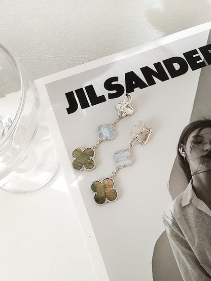 [Camiery]CLOVER 3 MOTIFS CHALCEDONY DARK MOP SILVER EARRINGS