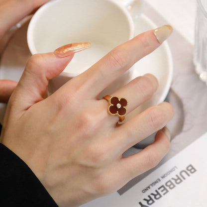 [Camiery]CLOVER CARNELIAN RING ROSE GOLD DIAMOND